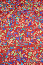 Red Hand Embroidered Kantha Silk Fabric ( 1 Mtr ) - Luxurion World