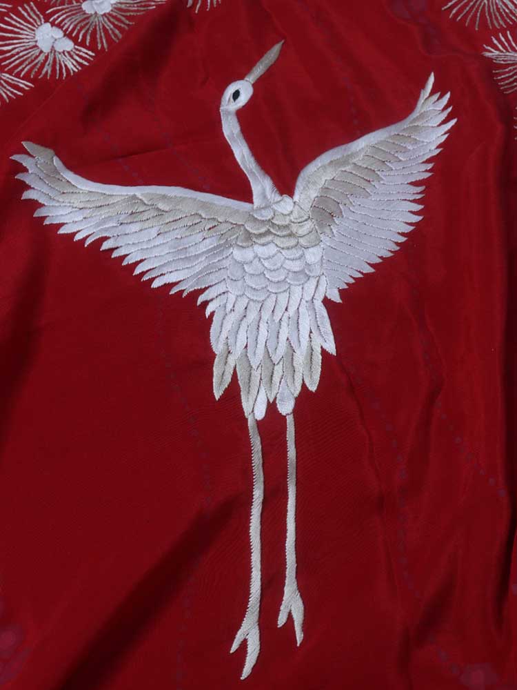 Red Hand Embroidered Parsi Gara Pure Crepe Saree With Hand Painted Design - Luxurion World
