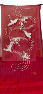 Red Hand Embroidered Parsi Gara Pure Georgette Bird Design Saree - Luxurion World
