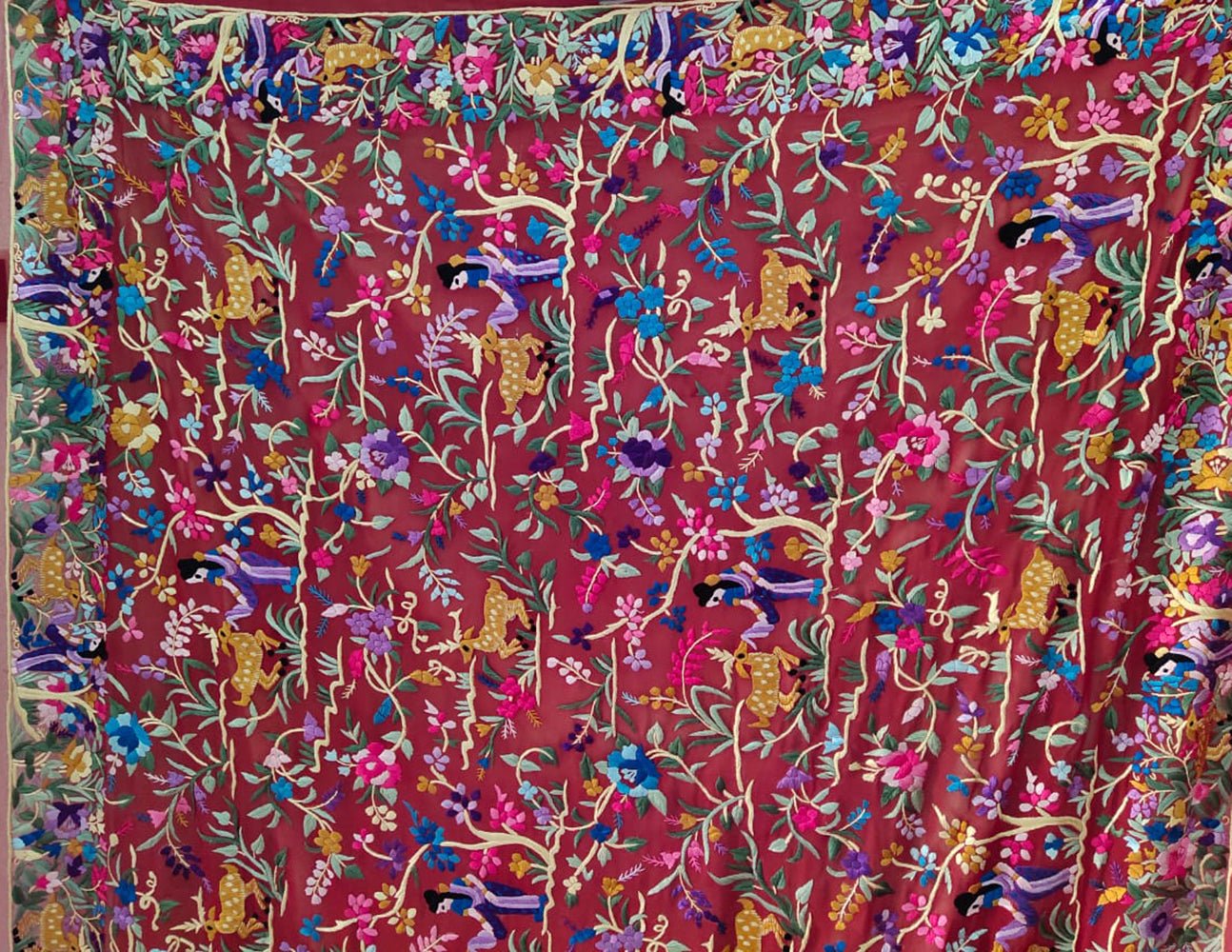 Red Hand Embroidered Parsi Gara Pure Georgette Floral Design Saree - Luxurion World