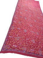 Red Hand Embroidered Parsi Gara Pure Georgette Flower Design Saree - Luxurion World