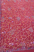 Red Hand Embroidered Parsi Gara Pure Georgette Flower Design Saree - Luxurion World