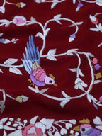 Red Hand Embroidered Parsi Gara Pure Georgette Saree - Luxurion World