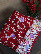 Red Hand Embroidered Parsi Gara Pure Georgette Saree - Luxurion World