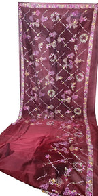 Red Hand Embroidered Parsi Gara Pure Organza Floral Design Saree - Luxurion World