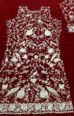 Red Hand Embroidered Parsi Work Pure Crepe Unstitched Jacket - Luxurion World