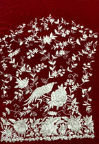 Red Hand Embroidered Parsi Work Pure Crepe Unstitched Jacket - Luxurion World