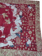 Red Hand Embroidered Parsi Work Pure Georgette Dupatta - Luxurion World