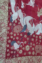 Red Hand Embroidered Parsi Work Pure Georgette Dupatta - Luxurion World