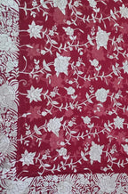 Red Hand Embroidered Parsi Work Pure Georgette Dupatta - Luxurion World