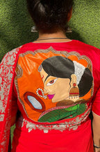 Red Hand Painted Pure Silk V Neck Non Padded Stitched Blouse - Luxurion World