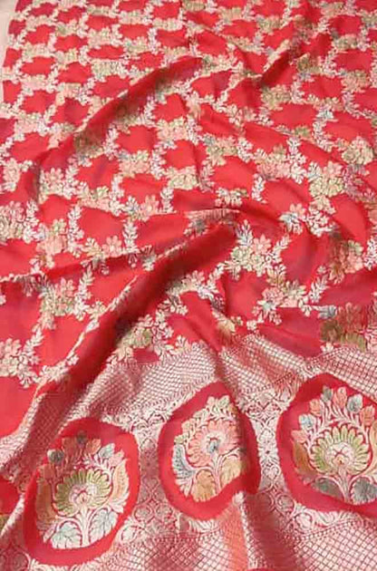 Red Handloom Banarasi Brush Dye Pure Georgette Dupatta