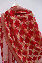 Red Handloom Banarasi Brush Dye Pure Georgette Dupatta - Luxurion World