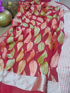 Red Handloom Banarasi Brush Dye Pure Georgette Dupatta - Luxurion World