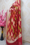 Red Handloom Banarasi Brush Dye Pure Georgette Dupatta - Luxurion World