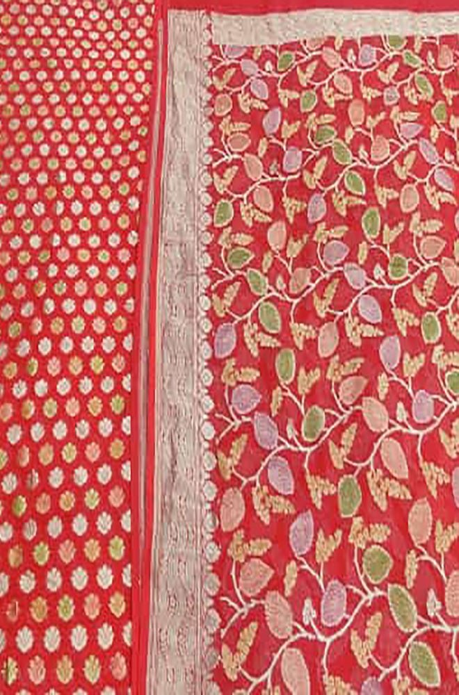 Red Handloom Banarasi Pure Georgette Brush Dyed Suit