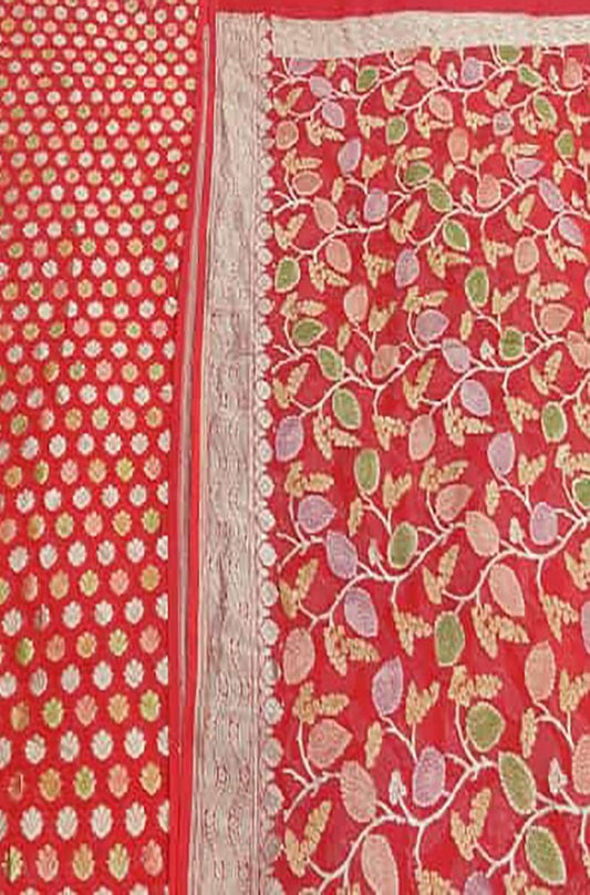 Red Handloom Banarasi Pure Georgette Brush Dyed Suit - Luxurion World