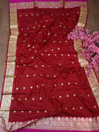 Red Handloom Banarasi Pure Katan Silk Dupatta - Luxurion World