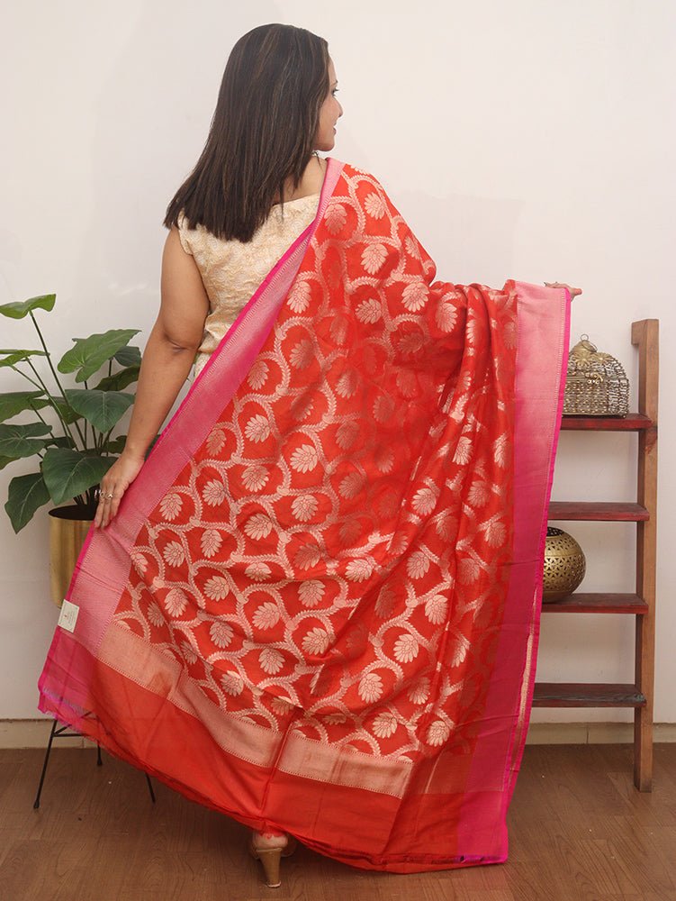 Red Handloom Banarasi Pure Silk By Georgette Dupatta - Luxurion World