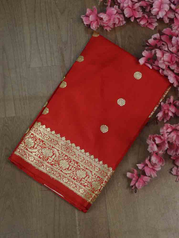 Red Handloom Banarasi Pure Katan Silk Dupatta - Luxurion World