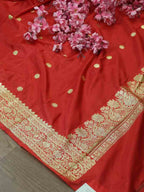 Red Handloom Banarasi Pure Katan Silk Dupatta - Luxurion World