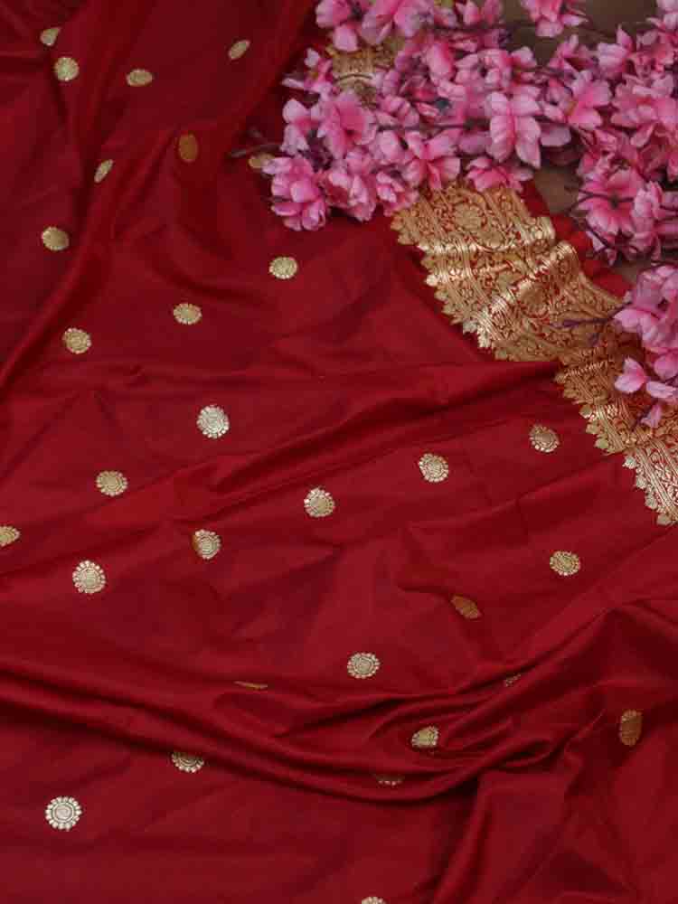 Red Handloom Banarasi Pure Katan Silk Dupatta - Luxurion World