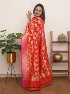 Red Handloom Banarasi Pure Silk By Georgette Dupatta - Luxurion World