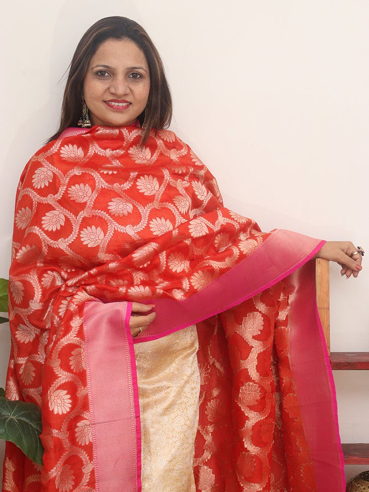 Red Handloom Banarasi Pure Silk By Georgette Dupatta
