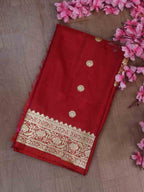 Red Handloom Banarasi Pure Katan Silk Dupatta - Luxurion World