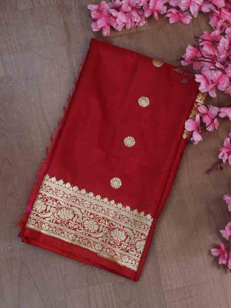 Red Handloom Banarasi Pure Katan Silk Dupatta - Luxurion World