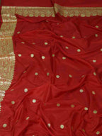 Red Handloom Banarasi Pure Katan Silk Dupatta - Luxurion World