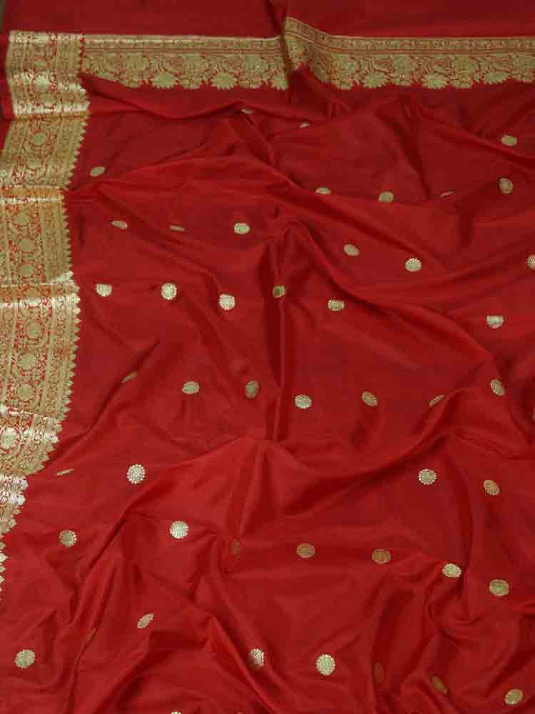 Red Handloom Banarasi Pure Katan Silk Dupatta - Luxurion World