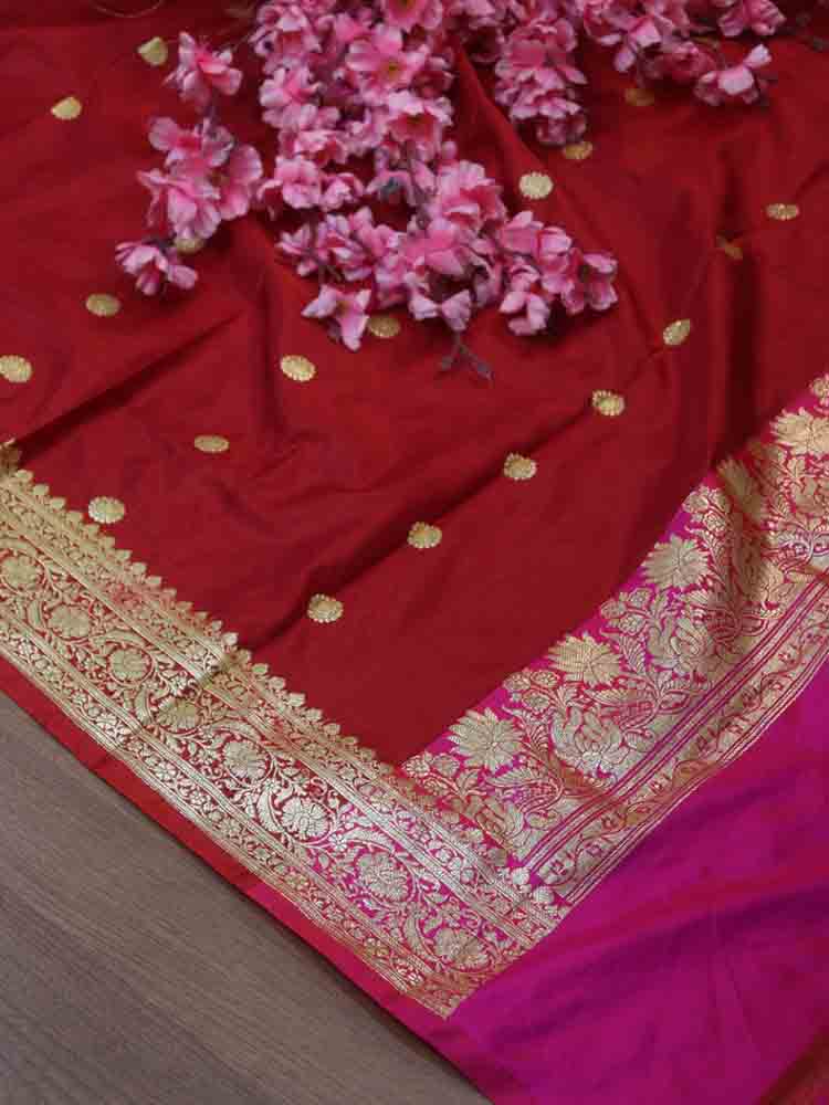 Red Handloom Banarasi Pure Katan Silk Dupatta - Luxurion World