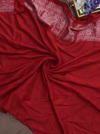 Red Handloom Banarasi Pure Katan Silk Fabric - Luxurion World