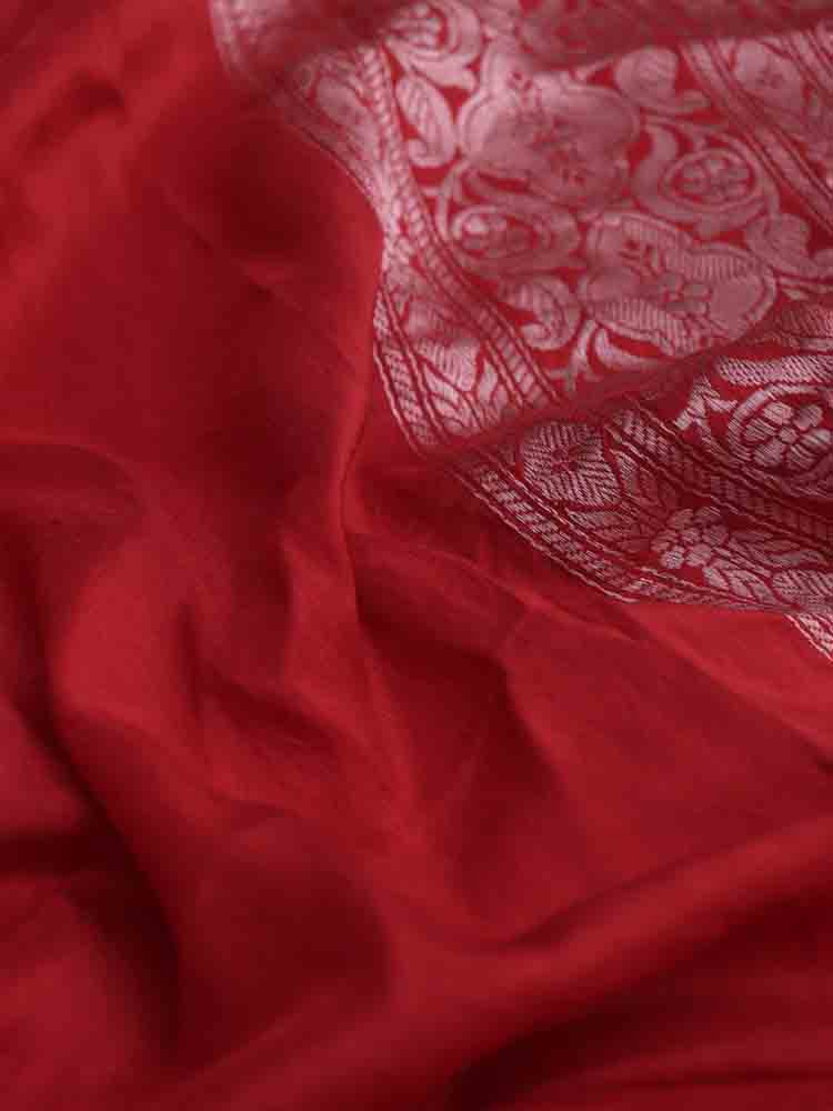 Red Handloom Banarasi Pure Katan Silk Fabric