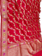 Red Handloom Banarasi Pure Katan Silk Jangala Work Saree - Luxurion World