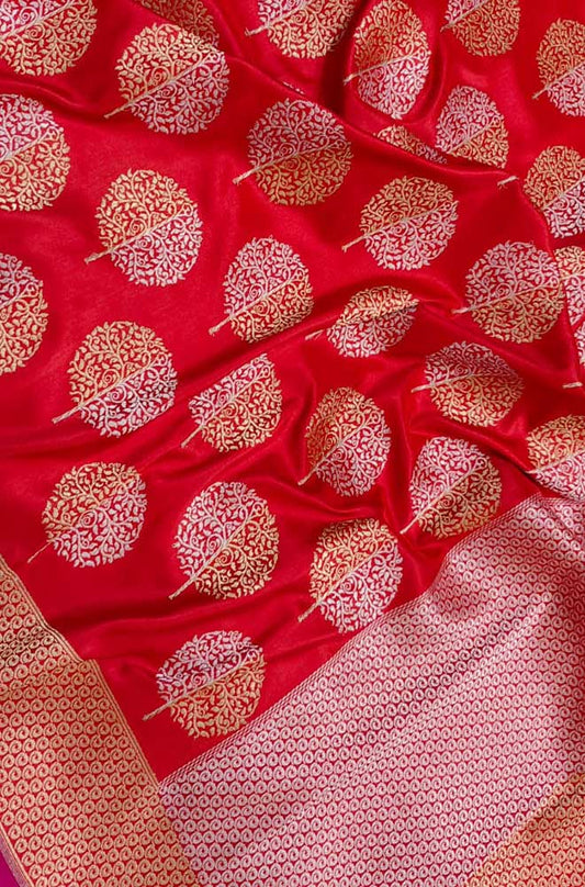 Red Handloom Banarasi Pure Katan Silk Kadwa Sona Roopa Saree - Luxurion World