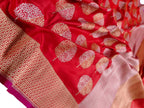 Red Handloom Banarasi Pure Katan Silk Kadwa Sona Roopa Saree - Luxurion World