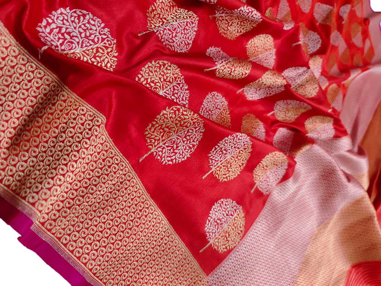 Red Handloom Banarasi Pure Katan Silk Kadwa Sona Roopa Saree - Luxurion World