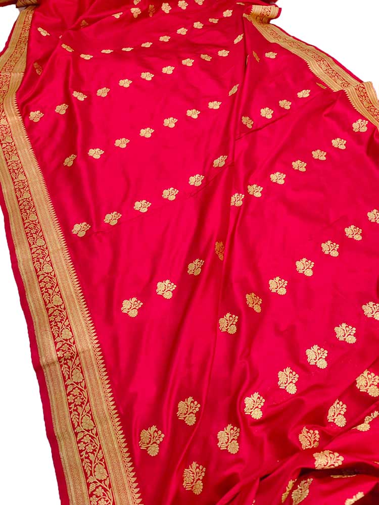 Red Handloom Banarasi Pure Katan Silk Saree - Luxurion World