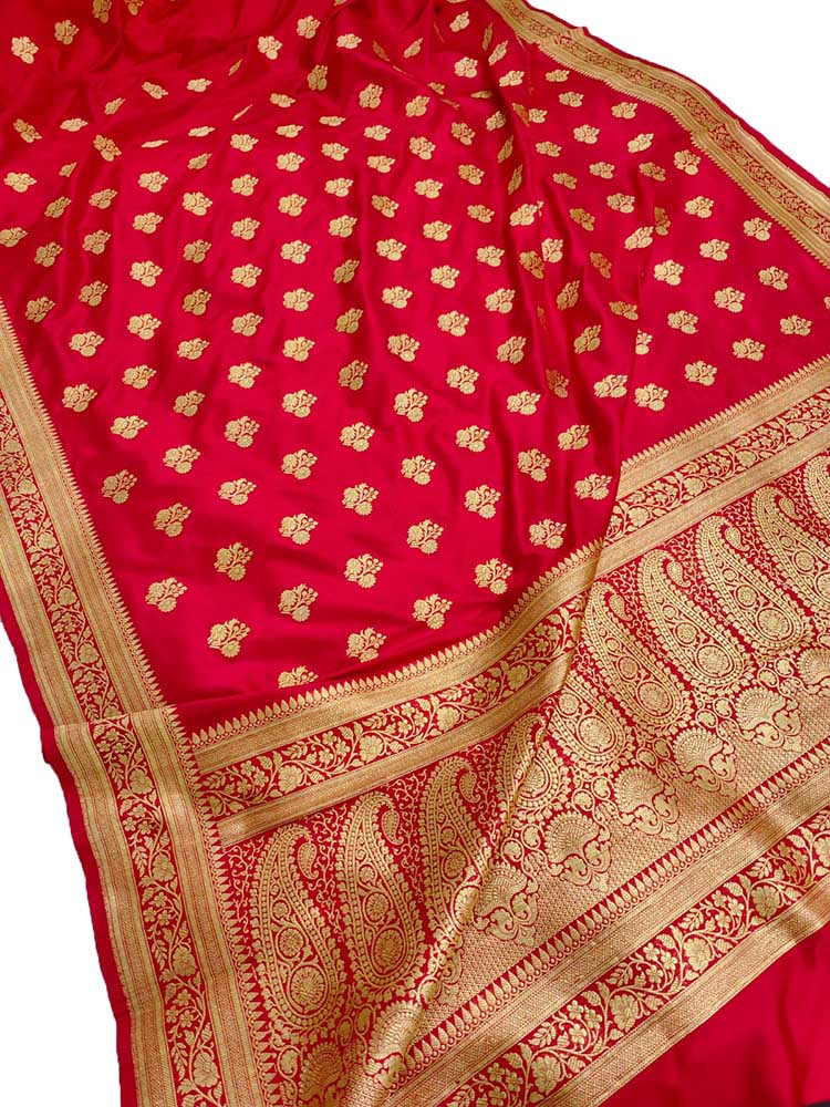 Red Handloom Banarasi Pure Katan Silk Saree - Luxurion World