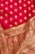 Red Handloom Banarasi Pure Katan Silk Saree - Luxurion World