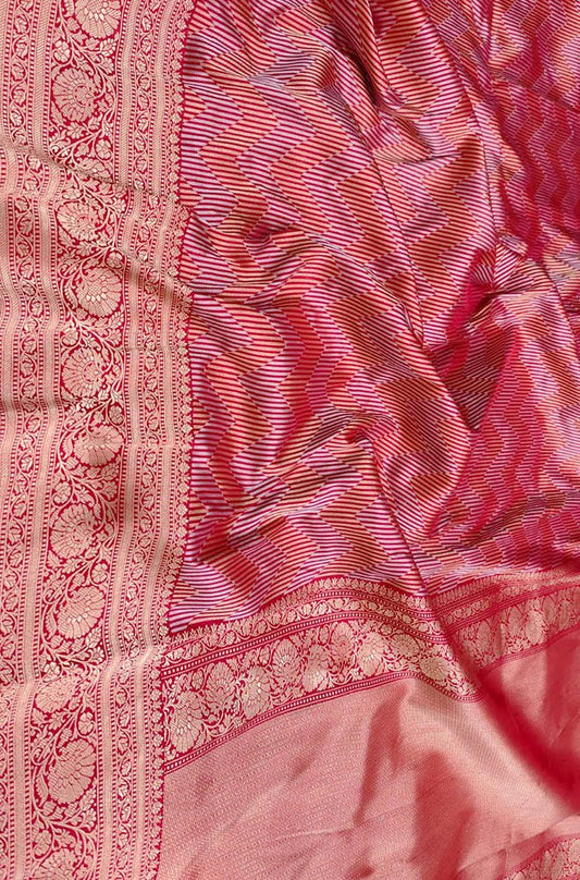 Red Handloom Banarasi Pure Katan Silk Saree - Luxurion World