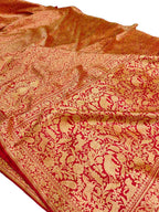Red Handloom Banarasi Pure Katan Silk Shikargah Real Zari Saree - Luxurion World