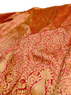 Red Handloom Banarasi Pure Katan Silk Shikargah Real Zari Saree - Luxurion World