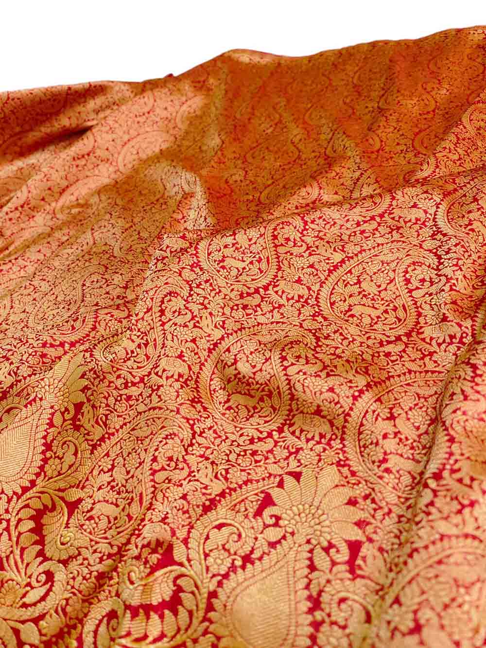 Red Handloom Banarasi Pure Katan Silk Shikargah Real Zari Saree - Luxurion World