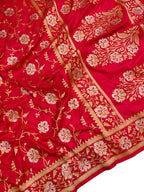 Red Handloom Banarasi Pure Katan Silk Sona Roopa Dupatta - Luxurion World