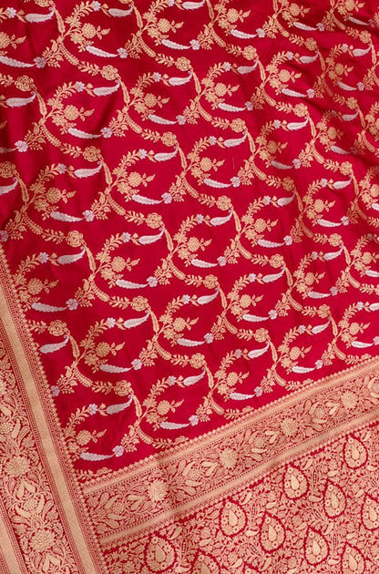 Red Handloom Banarasi Pure Katan Silk Sona Roopa Saree