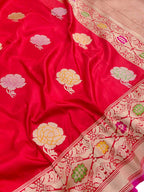 Red Handloom Banarasi Pure Katan Silk Work Meenakari Saree - Luxurion World