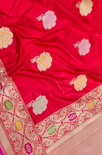 Red Handloom Banarasi Pure Katan Silk Work Meenakari Saree - Luxurion World